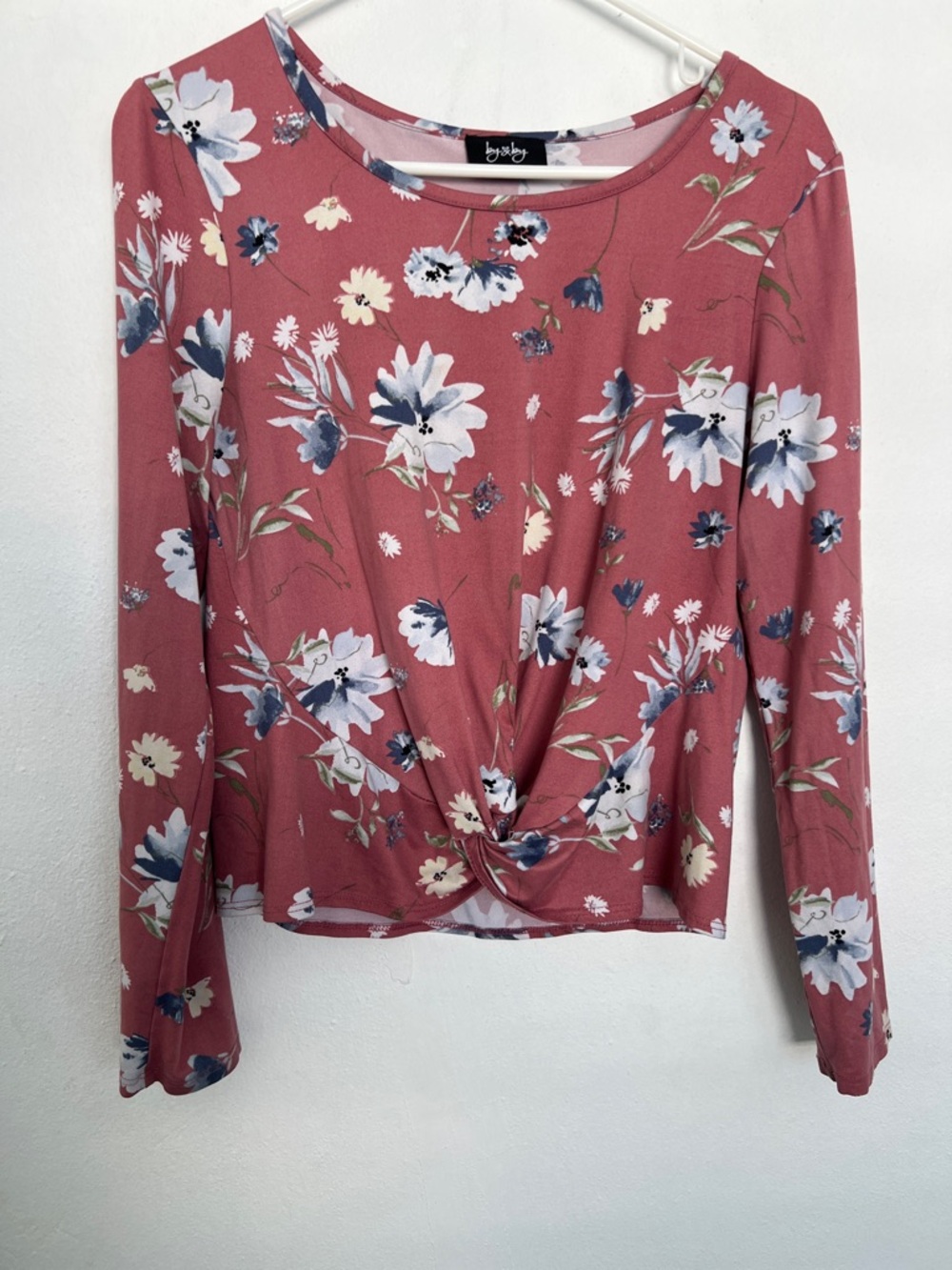by & by Mauve Floral Long-Sleeve Twist-Front Top